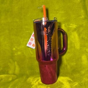 💞Dunkin Donuts 40 oz Stainless Steel Ombre Orange/ Pink Tumbler With Handle 💞